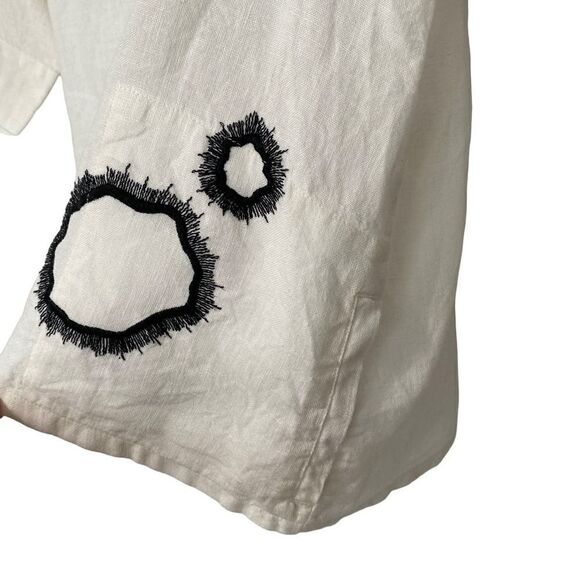 Snapdragon & Twig White Linen Blouse Boxy Lightweight Black Embroidery Size M - Picture 3 of 9